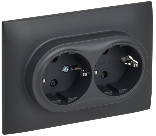 SKANDY Розетка 2-местная с заземлением с защитными шторками 16А в сборе SK-R07T титан IEK