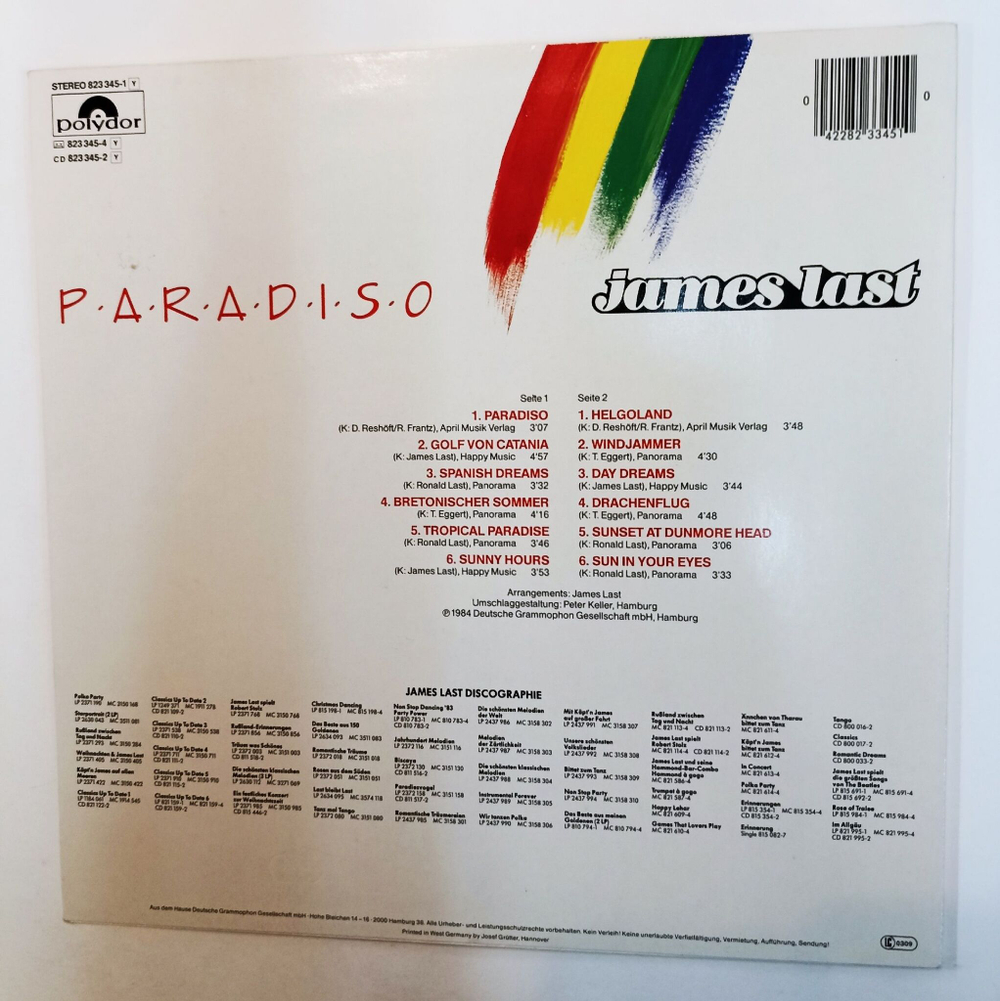 Винтажная виниловая пластинка LP James Last Paradiso (Germany 1984)