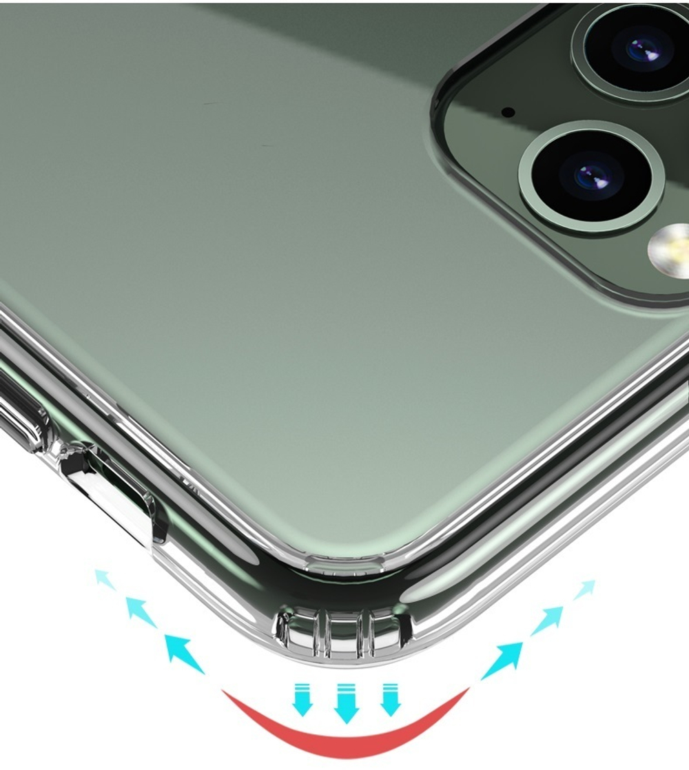 Тонкий чехол на iPhone 11 Pro, прозрачный с темно-зелеными кнопками, серии Ultra Hybrid от Caseport