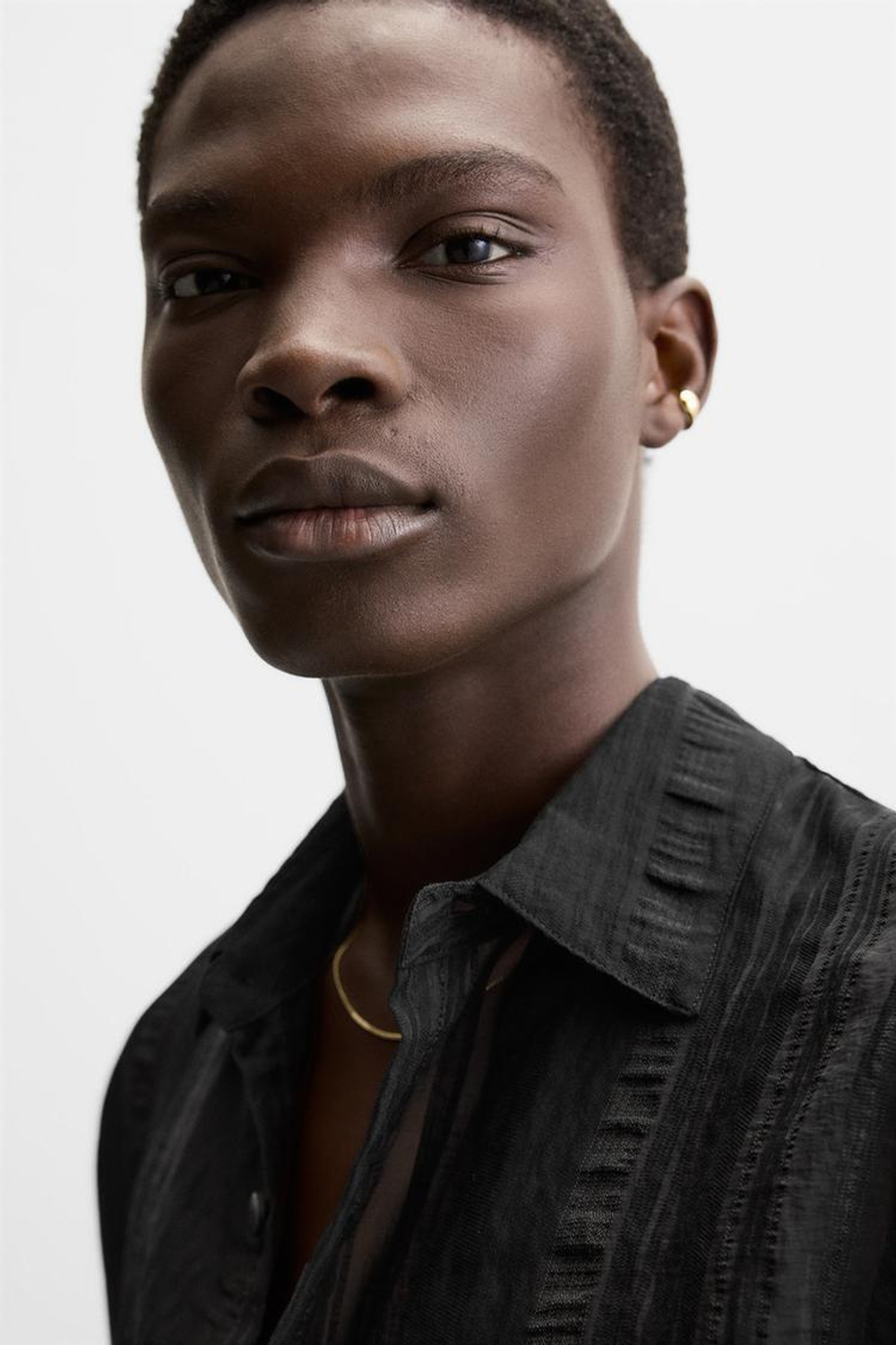 ZARA БЛУЗА JACQUARD ИЗ ПОЛУПРОЗРАЧНОЙ ТКАНИ, ЧЕРНЫЙ