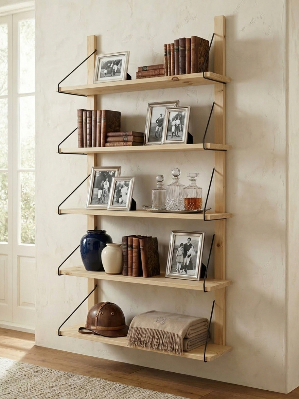 Полка настенная, 80х19х147, Алина, для ванной, стеллаж деревянный, MAKOSA