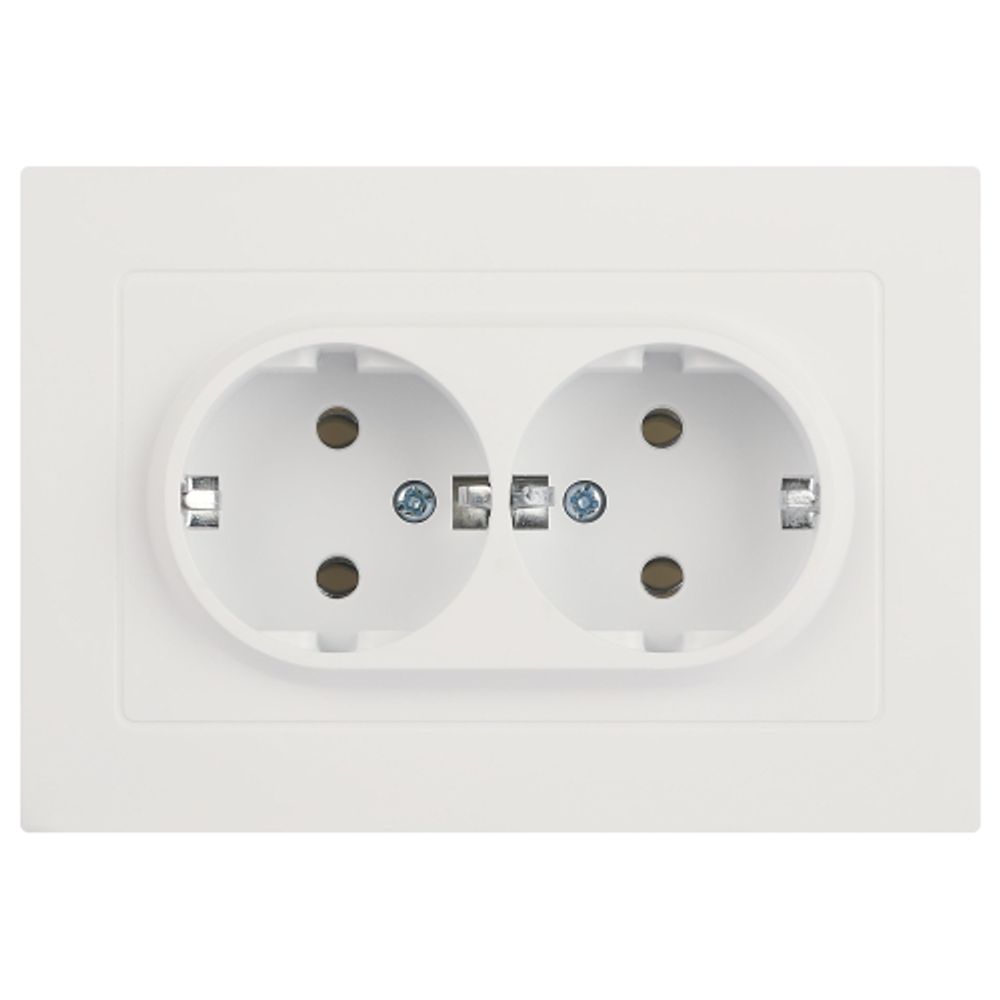 Розетка Intro Accent 6-205-01М двойная с заземлением 2X2P+E Schuko 16А-250В IP20 СУ AL/CU белый матовый