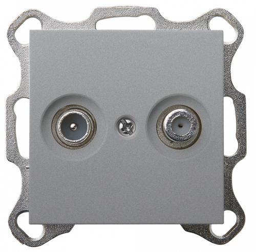 Розетка TV+FM Φ9.5mm проходная с накладкой, цвет Алюминий