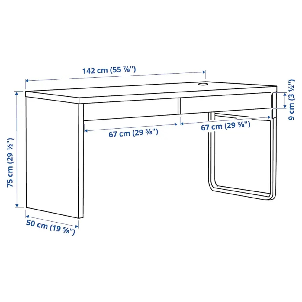 Письменный стол с ящиками - IKEA MICKE, 142x50 см, белый, МИККЕ ИКЕА
