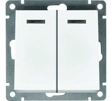 Выключатель двухклавишный с подсветкой "UNIVersal" серия "Афина ", с/у, 10А, 220В, белый (еврослот)