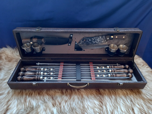 Набор с шампурами "Элит-М" №11 средний, кейс из экокожи 14 предметов