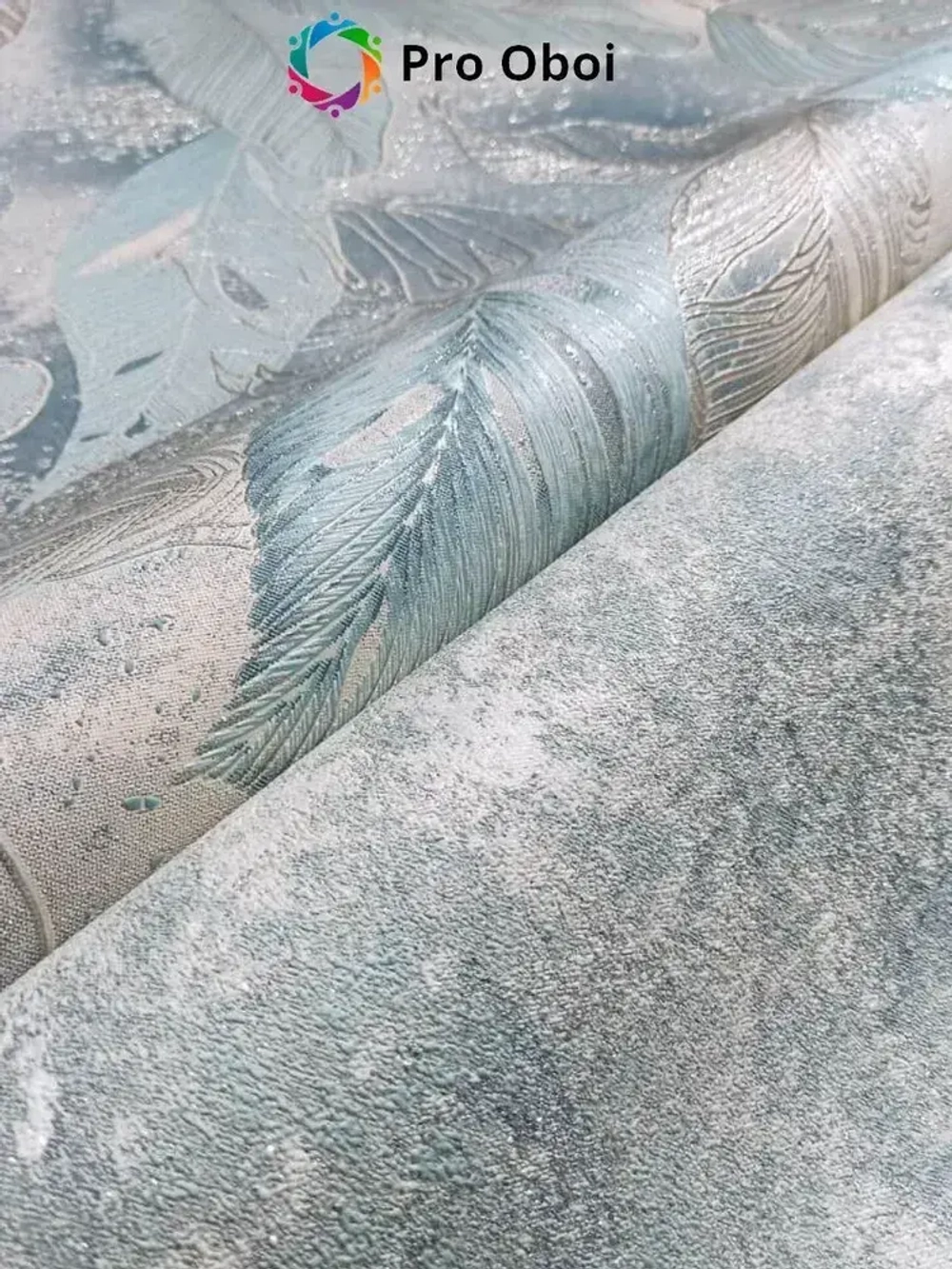 Gomel-FOX Обои вспененный винил на флизелине, бирюзовые листья, в спальню, в прихожую, в кухню,1.6х10м