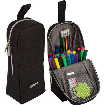 Пенал-косметичка (210*90*60) молния, ткань "Private",с аппликацией, вертикальный,черный,на 60пр.