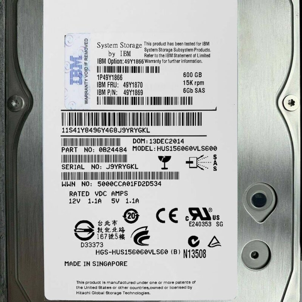 Жесткий диск IBM Eserver xSeries 600Gb 15000rpm 16Mb Dual Port 6G SAS 3,5 for DS3512 EXP3512 49Y1870 (49Y1866, 49Y1869)