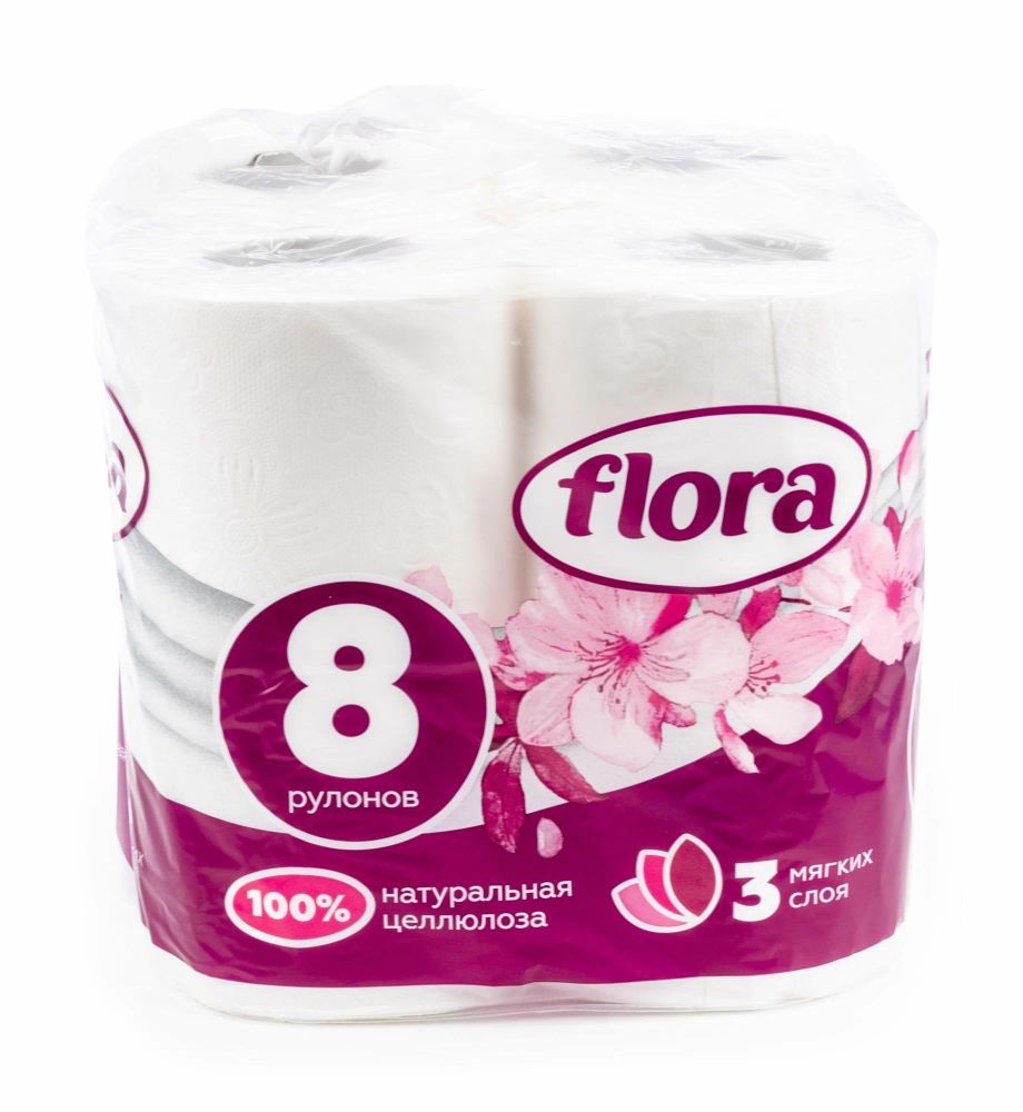 Flora 8 шт. 3-х слойн. туалетная бумага
