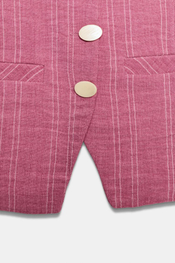 ZARA ЖИЛЕТ ХАЛТЕР В ПОЛОСКУ С ЗАВЯЗКАМИ, РОЗОВЫЙ