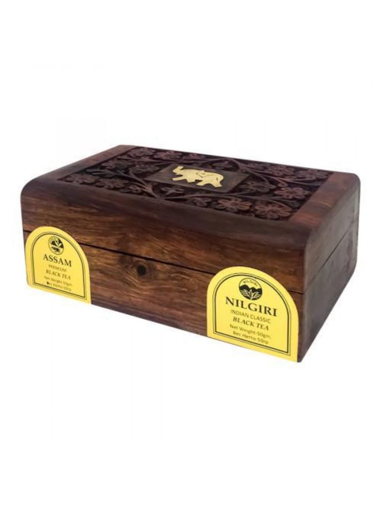 Чай черный и зеленый Bharat Bazaar Assam и Darjeeling в деревянной коробке 100 г