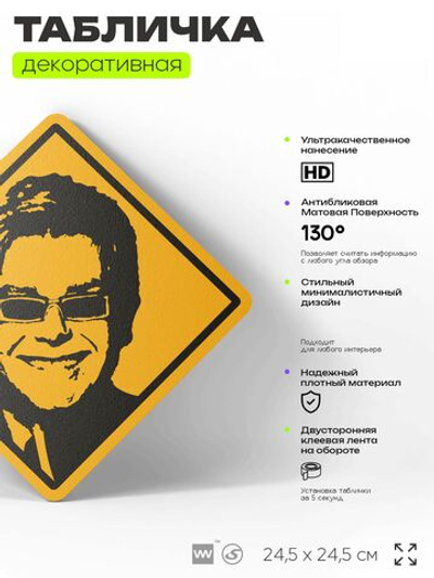 Табличка декоративная "Элтон Джон" на дверь и стену, прикольная штука в подарок, декоративный знак, 24,5х24,5 см, пластиковая, Айдентика Технолоджи