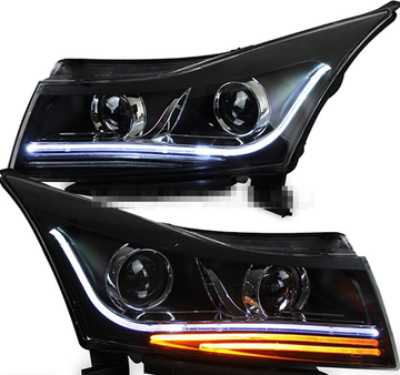 Передние фары Шевроле Круз 2009-2014 V17 Type [Комплект Л+П; яркие светодиодные ходовые огни; светодиодный поворотник; биксеноновая линза HELLA 5]