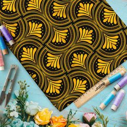 Ткань оксфорд 600 жёлтый греческий узор на чёрном фоне