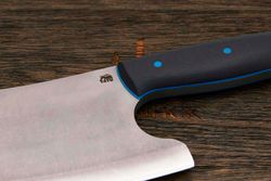 Топорик кухонный Мастерской Тать 190мм, сталь 50Х14МФ, G-10 черный (синий спейсер)