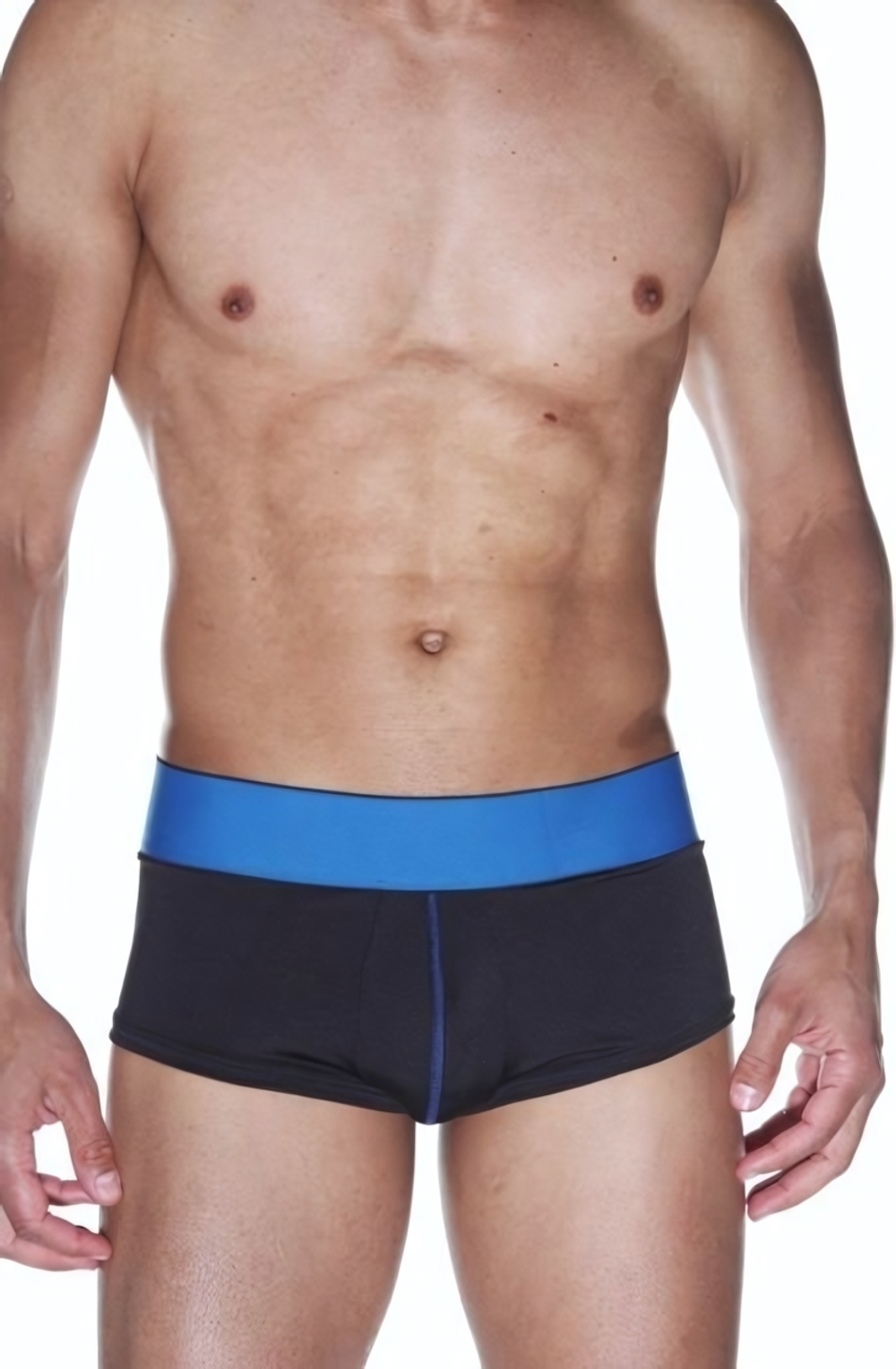 Черные трусы-хипсы на широком синем поясе (Размер: S-M) (Цвет: черный с синим)