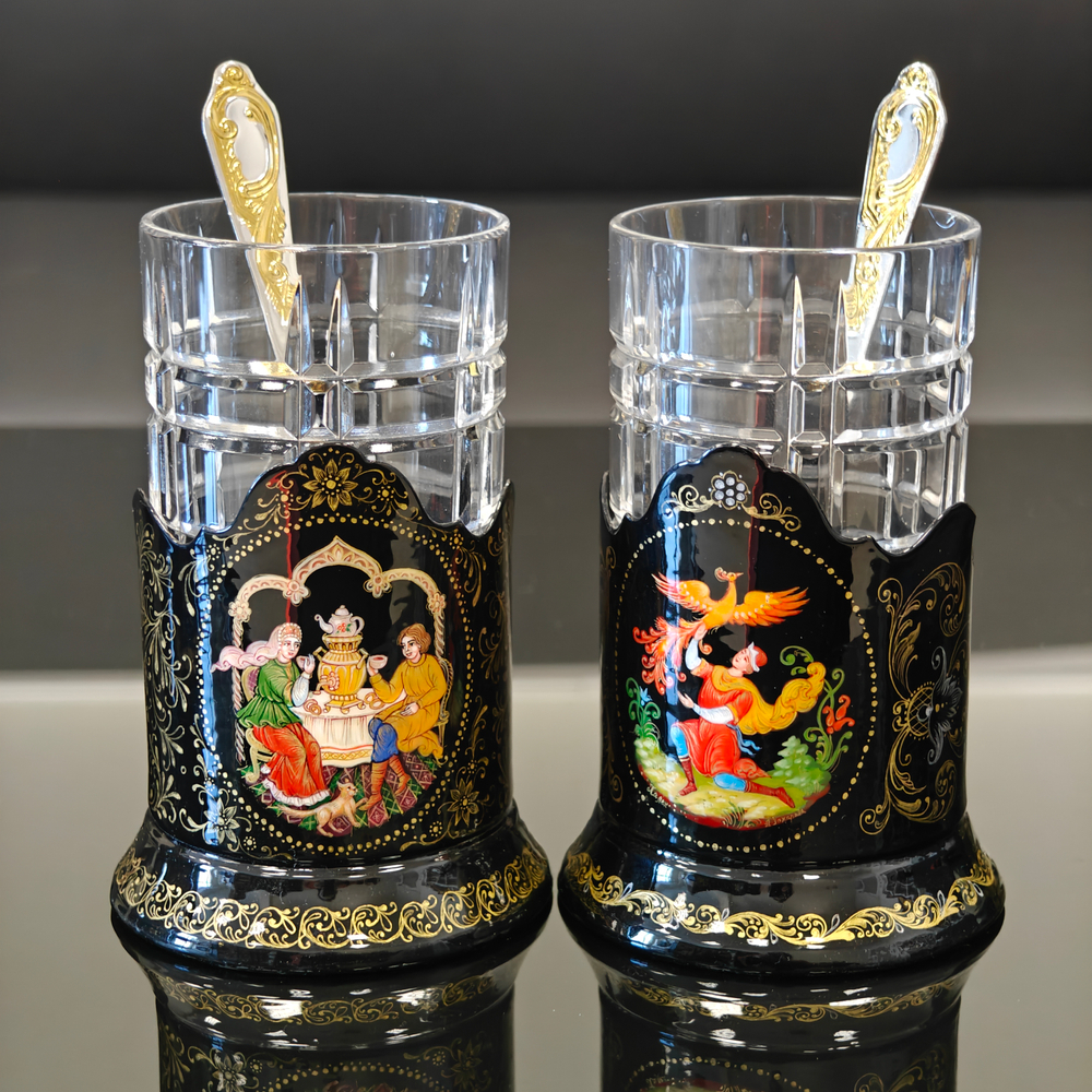 Коллекционный чайный набор подстаканников "Русские сказки" (ручная роспись Палех) №19