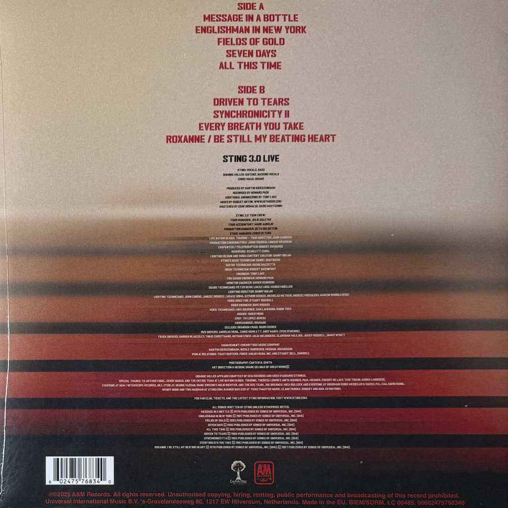 Виниловая пластинка Sting ‎– 3.0 Live LP