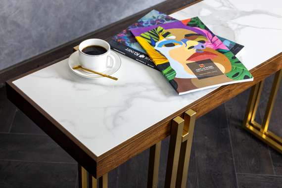 Консоль Jazz, 143х78 см, шпон американского ореха, мрамор