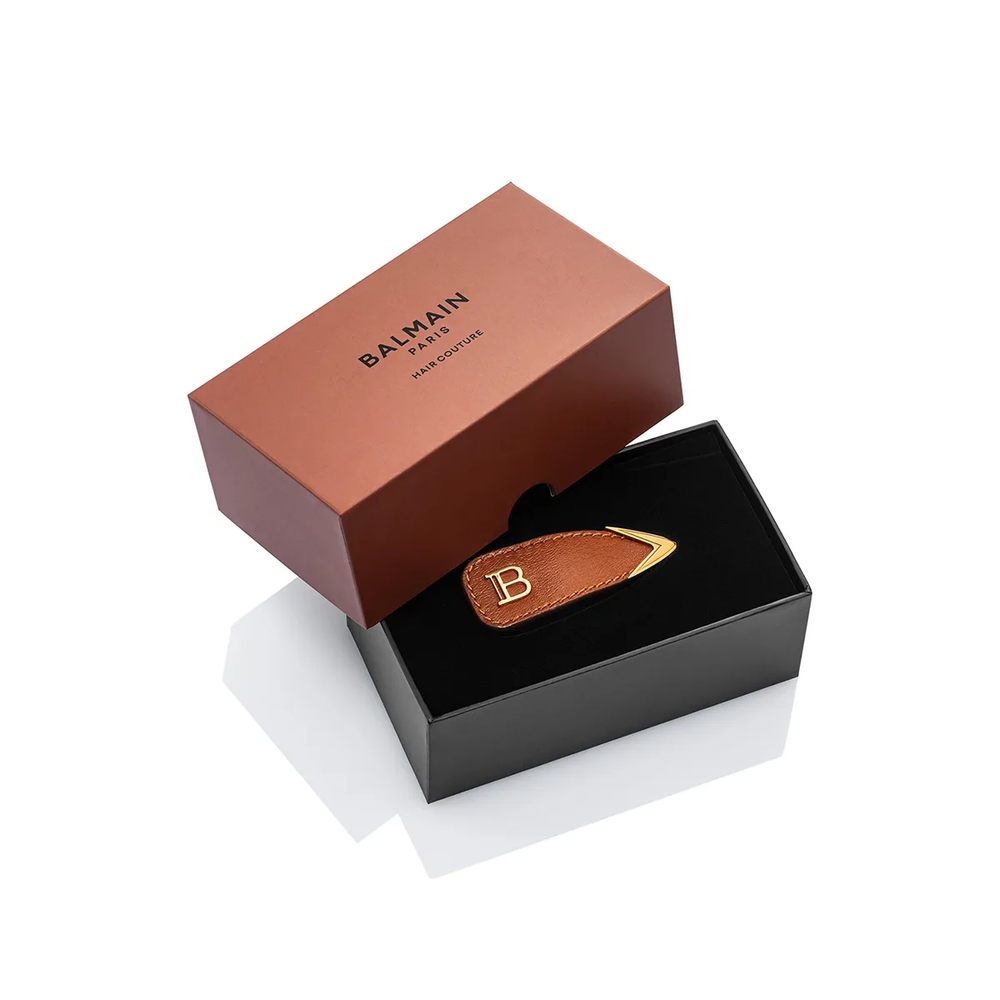 Balmain Hair Couture Заколка-клип кожаная коричневая "Путь к тайне" Limited Edition Snap Hair Clip Brown C2 26