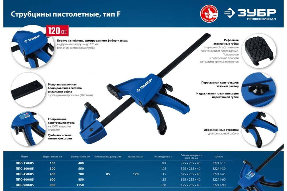 Пистолетная струбцина ЗУБР ППС-150/85 150х85 мм 32241-15