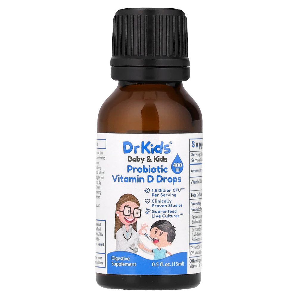 DrKids, для детей, пробиотик с витамином D в каплях, 15 мл (0,5 жидк. унции)