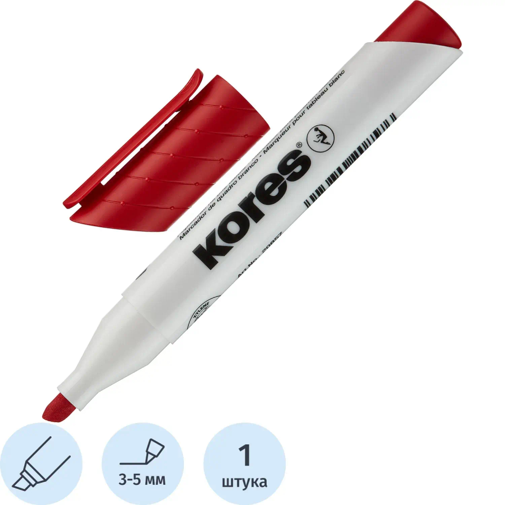 Маркер для белых досок KORES красный 3-5 мм скошенный наконечник 20857