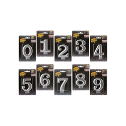 Свечи-цифры Серебряные, 8 см.