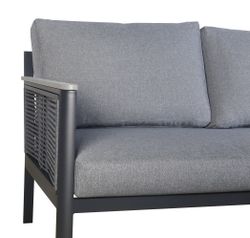 "Сан Ремо" диван 2-местный плетеный из роупа, каркас алюминий темно-серый, роуп серый, ткань серая