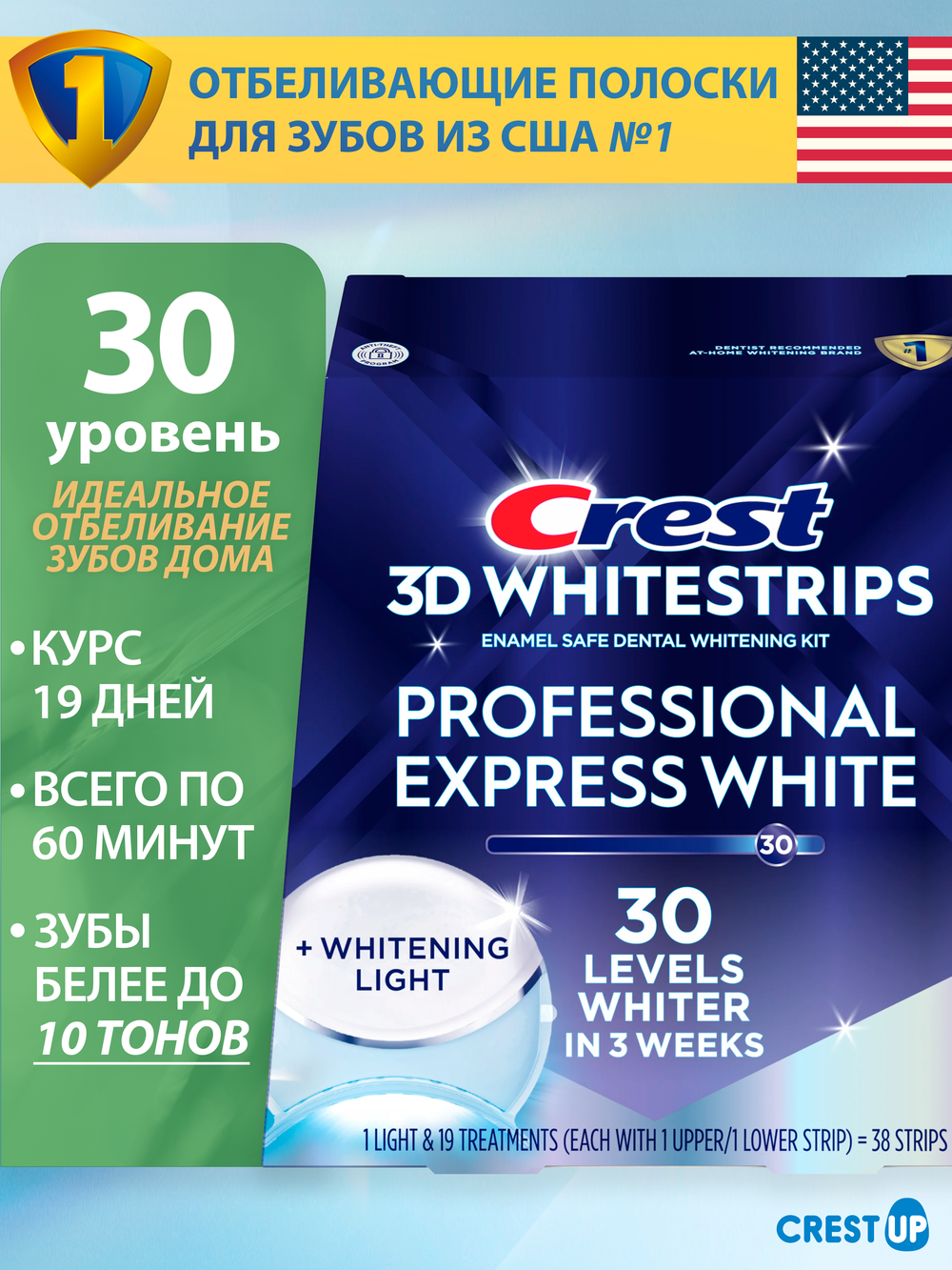 Отбеливающие полоски для зубов Crest 3D Whitestrips Professional Express White Light (Hour Light)
