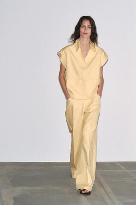 ZARA БРЮКИ WIDE LEG — ZW COLLECTION, СВЕТЛО-ЖЕЛТЫЙ