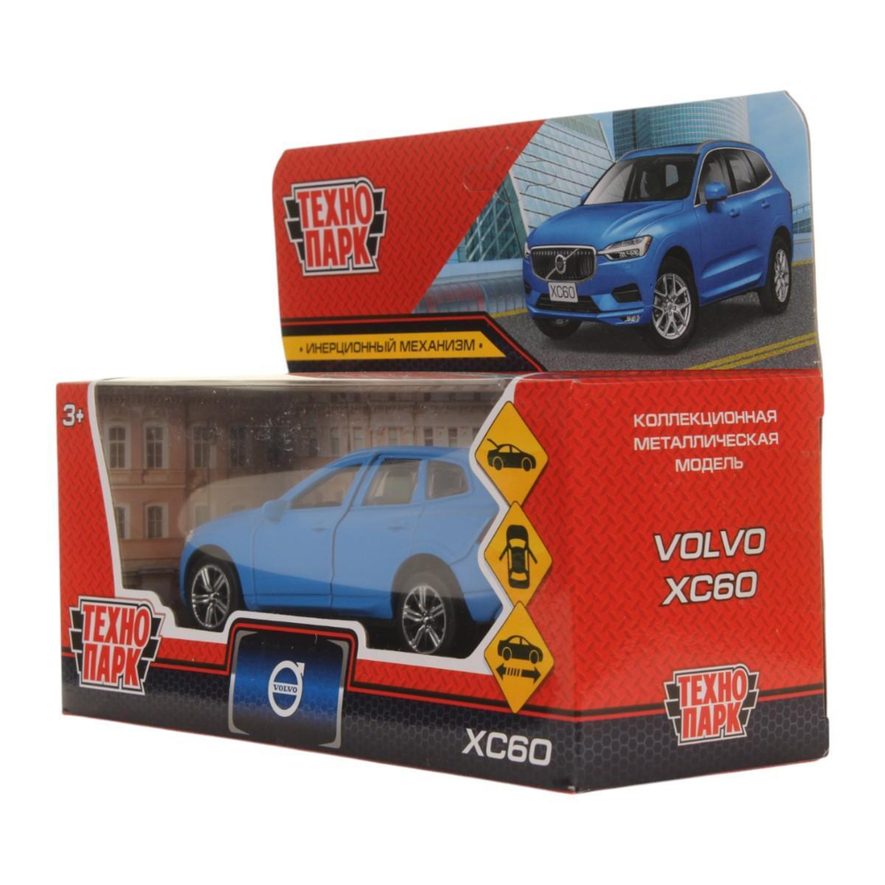 Модель ин. мет. "Volvo XC" r-design матовый синий 12 см, двери, багаж, в коробка Технопарк в кор.2*36шт
