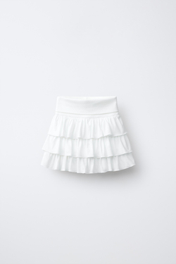 ZARA ЮБКА-ШОРТЫ С ВОЛАНАМИ И ПОЛОСКАМИ, БЕЛЫЙ