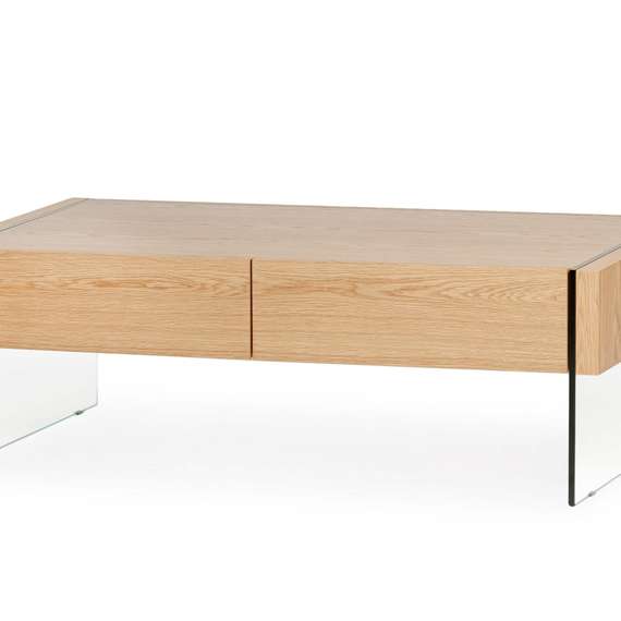 Журнальный стол с ящиками Somerset 127x60 см, шпон дуба, стеклянные ножки