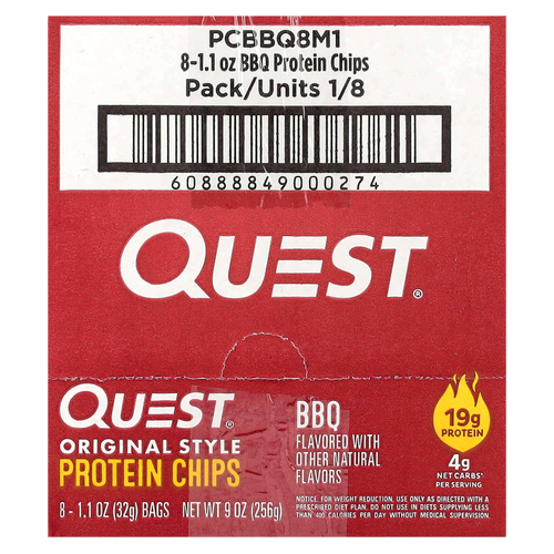 Quest Nutrition, Протеиновые чипсы в оригинальном стиле, для барбекю, 8 пакетиков по 32 г (1,1 унции)