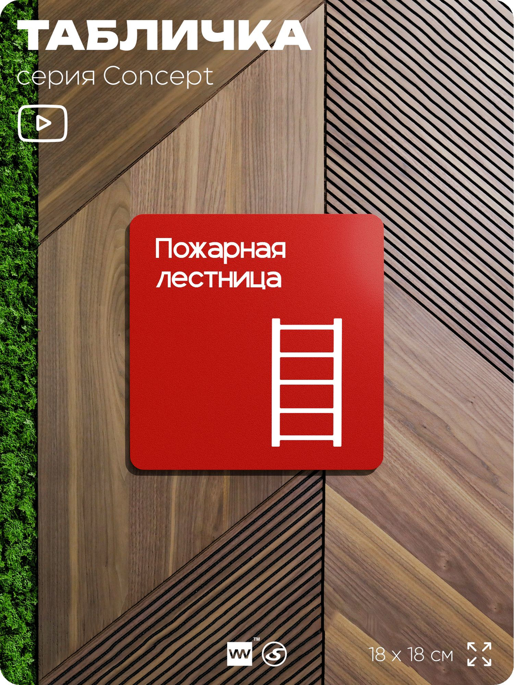 Табличка Пожарная лестница, на дверь и стену, навигационная и информационная, серия CONCEPT, 18х18 см, Айдентика Технолоджи
