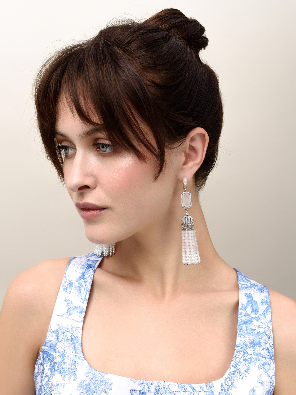 Серьги "Queen" из розового кварца и перламутра Silver