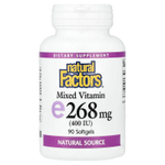 Natural Factors, Смешанный витамин E, 268 мг (400 МЕ), 90 мягких таблеток