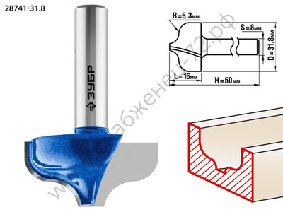 ЗУБР 31,8x16мм, радиус 6.3мм, фреза пазовая фасонная №2