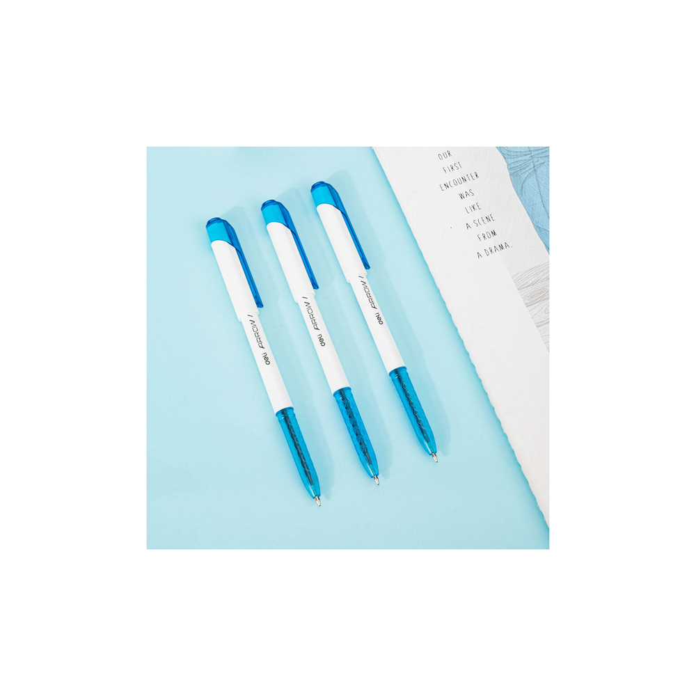 Ручка шарик. Deli Arrow 0.7мм бело-голубой корпус, синяя EQ23