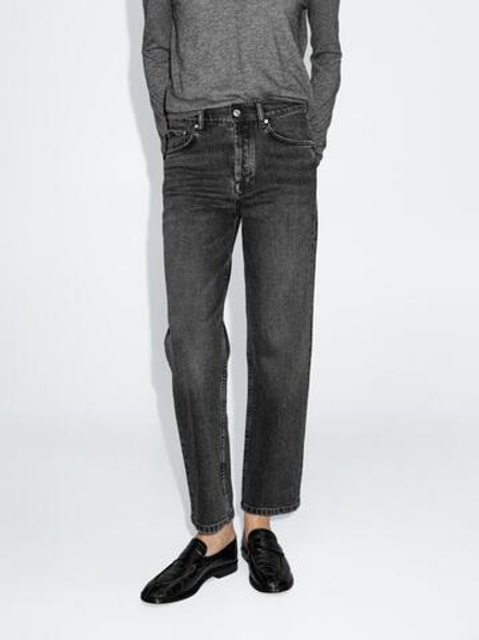 Massimo Dutti Джинсы прямого кроя с высокой талией, черный