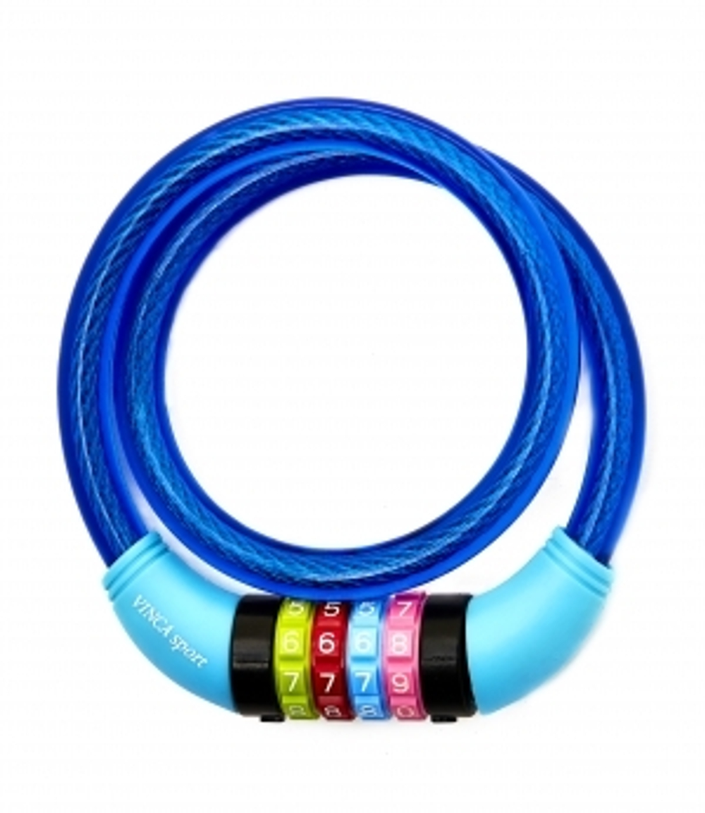 Замок велосипедный кодовый 10*1000мм, синий тросик, инд.уп. Vinca Sport