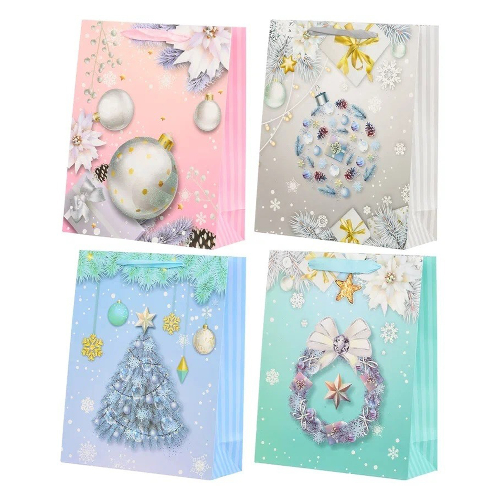 Подарочный пакет Basir, серия "Зима", бумажный, цветной с рисунком ассорти, размер 30*12*40 см