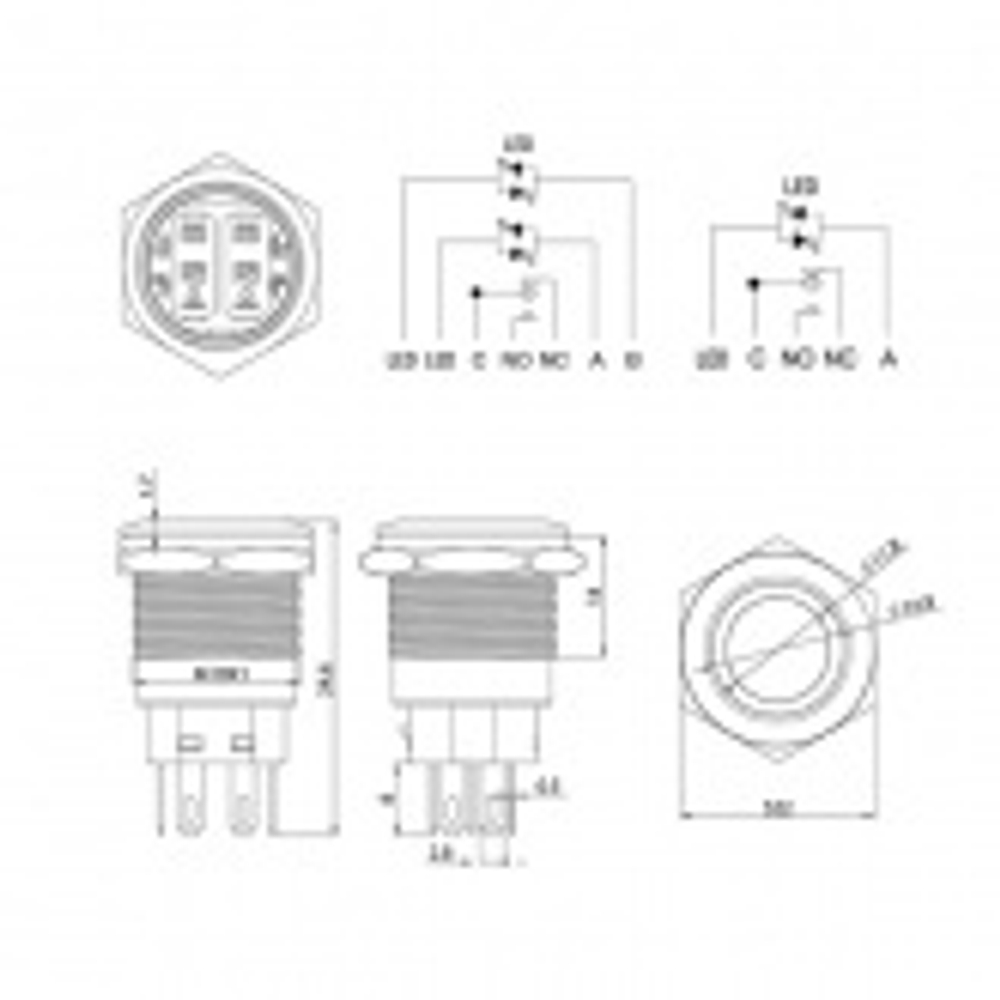 Кнопка антивандальная d19 250V с фиксацией (5с) ON-OFF/OFF-ON подсв/синяя Rexant 36-3441