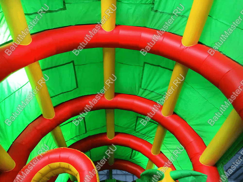 Надувной батут "Страна Сафария" с крышей и высокими горками,зеленый, 11*6*6