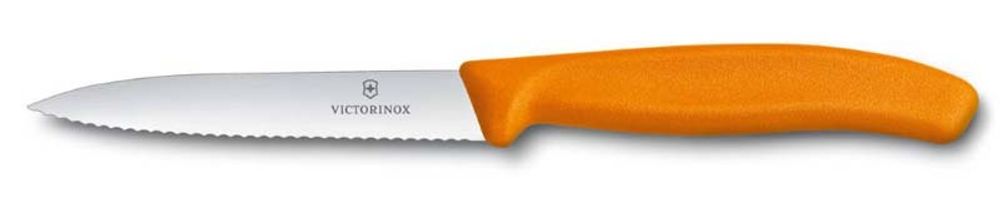 Яркий нож для овощей SwissClassic 10 см оранжевый с серейторной заточкой VICTORINOX 6.7736.L9