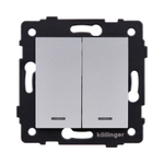 Выключатель 2-клавишный проходной 10А/250В с LED подсветкой, серый Kollinger REA-S-010GY для Aspekt, Eleganz, Reflex