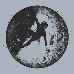 0240 принт Космонавт на Луне черный на серой футболке