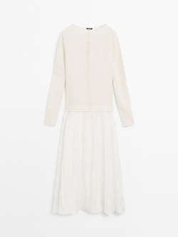 Massimo Dutti Длинное платье с контрастной отделкой и плиссировкой, белый